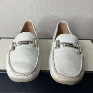Tod's Gommino Maxi Doppia T Loafers White Leather Driving Shoes Women's 40.5 EU